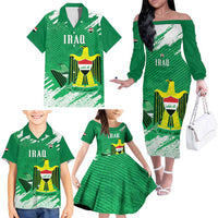 Iraq Football Custom Family Matching Off The Shoulder Long Sleeve Dress and Hawaiian Shirt Come On Lions of Mesopotamia