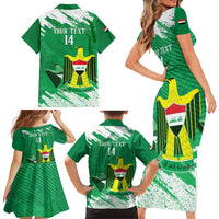 Iraq Football Custom Family Matching Short Sleeve Bodycon Dress and Hawaiian Shirt Come On Lions of Mesopotamia