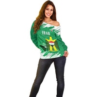 Iraq Football Custom Off Shoulder Sweater Come On Lions of Mesopotamia