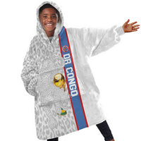DR Congo Football Custom Kid Wearable Blanket Hoodie Come On Leopards White Color
