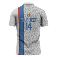 DR Congo Football Custom Zipper Polo Shirt Come On Leopards White Color
