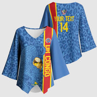 DR Congo Football Custom Kimono Sleeve Blouse Come On Leopards Blue Color