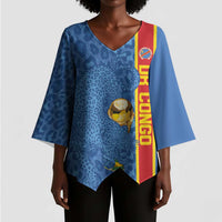 DR Congo Football Custom Kimono Sleeve Blouse Come On Leopards Blue Color