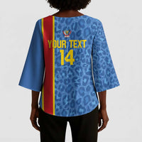 DR Congo Football Custom Kimono Sleeve Blouse Come On Leopards Blue Color