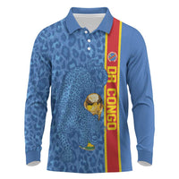 DR Congo Football Custom Long Sleeve Polo Shirt Come On Leopards Blue Color