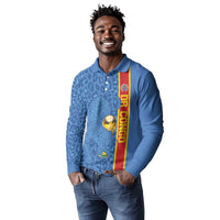 DR Congo Football Custom Long Sleeve Polo Shirt Come On Leopards Blue Color