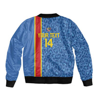 DR Congo Football Custom Sleeve Zip Bomber Jacket Come On Leopards Blue Color
