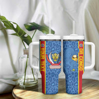 DR Congo Football Custom Tumbler With Handle Come On Leopards Blue Color