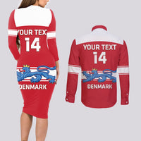 Custom Denmark Hockey Couples Matching Long Sleeve Bodycon Dress and Long Sleeve Button Shirt Go Danish Lions - Wonder Print Shop