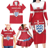 Custom Denmark Hockey Family Matching Long Sleeve Bodycon Dress and Hawaiian Shirt Go Danish Lions - Wonder Print Shop