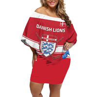 Custom Denmark Hockey Family Matching Off Shoulder Short Dress and Hawaiian Shirt Go Danish Lions - Wonder Print Shop