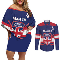 Custom Great Britain Hockey Couples Matching Off Shoulder Short Dress and Long Sleeve Button Shirt Go GB Team - Wonder Print Shop