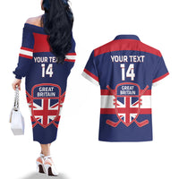 Custom Great Britain Hockey Couples Matching Off The Shoulder Long Sleeve Dress and Hawaiian Shirt Go GB Team - Wonder Print Shop