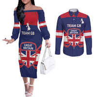 Custom Great Britain Hockey Couples Matching Off The Shoulder Long Sleeve Dress and Long Sleeve Button Shirt Go GB Team