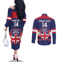 Custom Great Britain Hockey Couples Matching Off The Shoulder Long Sleeve Dress and Long Sleeve Button Shirt Go GB Team