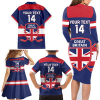 Custom Great Britain Hockey Family Matching Long Sleeve Bodycon Dress and Hawaiian Shirt Go GB Team - Wonder Print Shop