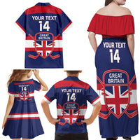 Custom Great Britain Hockey Family Matching Off Shoulder Maxi Dress and Hawaiian Shirt Go GB Team - Wonder Print Shop