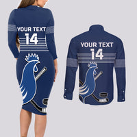 Custom France Hockey Couples Matching Long Sleeve Bodycon Dress and Long Sleeve Button Shirt Francaise Gallic Rooster - Wonder Print Shop