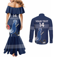 Custom France Hockey Couples Matching Mermaid Dress and Long Sleeve Button Shirt Francaise Gallic Rooster