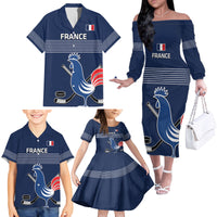Custom France Hockey Family Matching Off The Shoulder Long Sleeve Dress and Hawaiian Shirt Francaise Gallic Rooster - Wonder Print Shop
