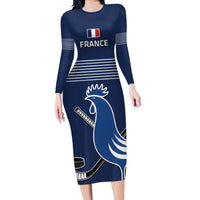 Custom France Hockey Long Sleeve Bodycon Dress Francaise Gallic Rooster - Wonder Print Shop