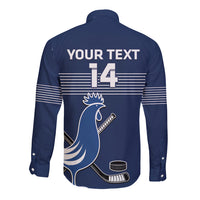Custom France Hockey Long Sleeve Button Shirt Francaise Gallic Rooster - Wonder Print Shop