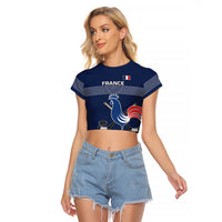 Custom France Hockey Raglan Cropped T Shirt Francaise Gallic Rooster - Wonder Print Shop