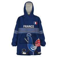 Custom France Hockey Wearable Blanket Hoodie Francaise Gallic Rooster - Wonder Print Shop