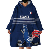 Custom France Hockey Wearable Blanket Hoodie Francaise Gallic Rooster - Wonder Print Shop