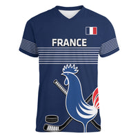 Custom France Hockey Women V-Neck T-Shirt Francaise Gallic Rooster - Wonder Print Shop