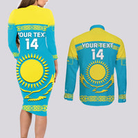 Custom Kazakhstan Hockey Couples Matching Long Sleeve Bodycon Dress and Long Sleeve Button Shirt 2024 Go Kazakh - Wonder Print Shop