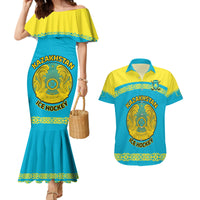 Custom Kazakhstan Hockey Couples Matching Mermaid Dress and Hawaiian Shirt 2024 Go Kazakh - Wonder Print Shop