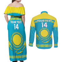 Custom Kazakhstan Hockey Couples Matching Off Shoulder Maxi Dress and Long Sleeve Button Shirt 2024 Go Kazakh - Wonder Print Shop