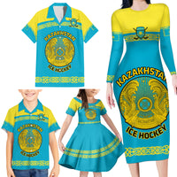 Custom Kazakhstan Hockey Family Matching Long Sleeve Bodycon Dress and Hawaiian Shirt 2024 Go Kazakh - Wonder Print Shop