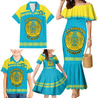 Custom Kazakhstan Hockey Family Matching Mermaid Dress and Hawaiian Shirt 2024 Go Kazakh - Wonder Print Shop