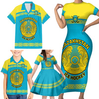 Custom Kazakhstan Hockey Family Matching Short Sleeve Bodycon Dress and Hawaiian Shirt 2024 Go Kazakh - Wonder Print Shop