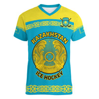 Custom Kazakhstan Hockey Women V-Neck T-Shirt 2024 Go Kazakh - Wonder Print Shop