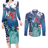 United States 4th Of July Couples Matching Long Sleeve Bodycon Dress and Long Sleeve Button Shirt USA Statue of Liberty Proud - Wonder Print Shop