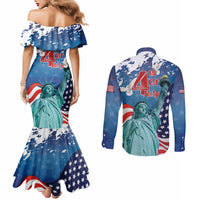 United States 4th Of July Couples Matching Mermaid Dress and Long Sleeve Button Shirt USA Statue of Liberty Proud