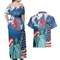 United States 4th Of July Couples Matching Off Shoulder Maxi Dress and Hawaiian Shirt USA Statue of Liberty Proud - Wonder Print Shop