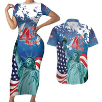 United States 4th Of July Couples Matching Short Sleeve Bodycon Dress and Hawaiian Shirt USA Statue of Liberty Proud - Wonder Print Shop