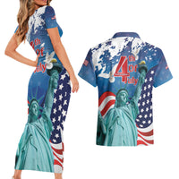 United States 4th Of July Couples Matching Short Sleeve Bodycon Dress and Hawaiian Shirt USA Statue of Liberty Proud - Wonder Print Shop