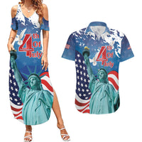 United States 4th Of July Couples Matching Summer Maxi Dress and Hawaiian Shirt USA Statue of Liberty Proud - Wonder Print Shop