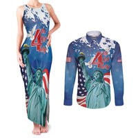 United States 4th Of July Couples Matching Tank Maxi Dress and Long Sleeve Button Shirt USA Statue of Liberty Proud - Wonder Print Shop