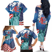 United States 4th Of July Family Matching Off The Shoulder Long Sleeve Dress and Hawaiian Shirt USA Statue of Liberty Proud - Wonder Print Shop