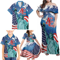 United States 4th Of July Family Matching Off Shoulder Maxi Dress and Hawaiian Shirt USA Statue of Liberty Proud - Wonder Print Shop