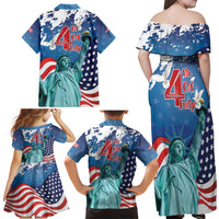 United States 4th Of July Family Matching Off Shoulder Maxi Dress and Hawaiian Shirt USA Statue of Liberty Proud - Wonder Print Shop