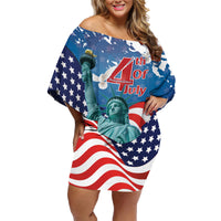 United States 4th Of July Family Matching Off Shoulder Short Dress and Hawaiian Shirt USA Statue of Liberty Proud - Wonder Print Shop