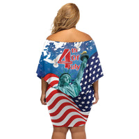 United States 4th Of July Family Matching Off Shoulder Short Dress and Hawaiian Shirt USA Statue of Liberty Proud - Wonder Print Shop