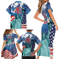 United States 4th Of July Family Matching Short Sleeve Bodycon Dress and Hawaiian Shirt USA Statue of Liberty Proud - Wonder Print Shop
